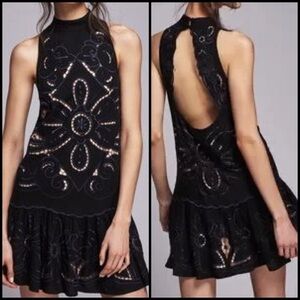 Free People Hot Child Boho Eyelet Drop Waist Open Back Coquette Mini Dress L